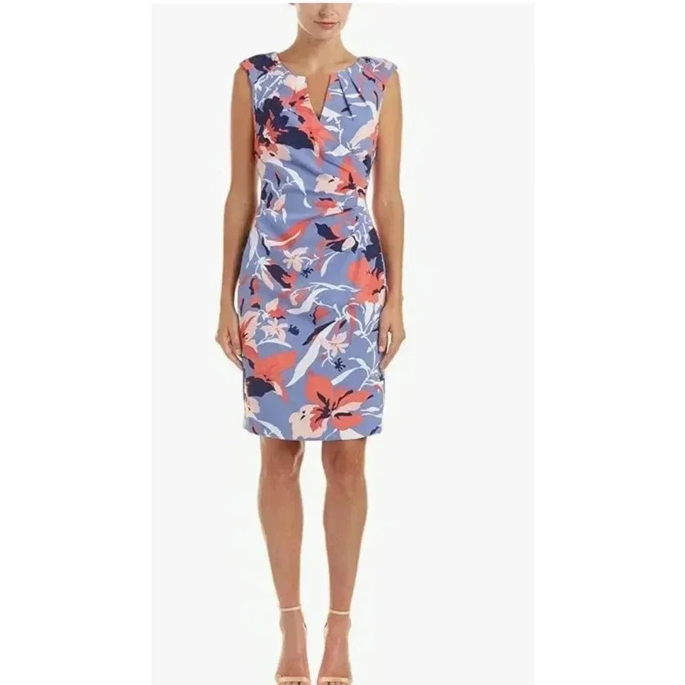 Adianna Papell Blue Blush Pink Faux Wrap Dress Size 8 Workwear, cocktail wedding